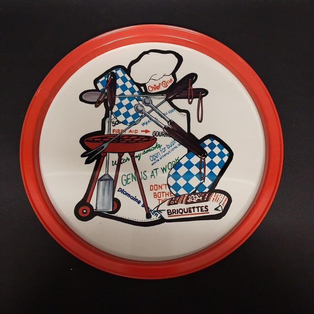 Cheinco 11" Round Metal Serving Tray Bright Colors Picnic BBQ Party Platter Vtg